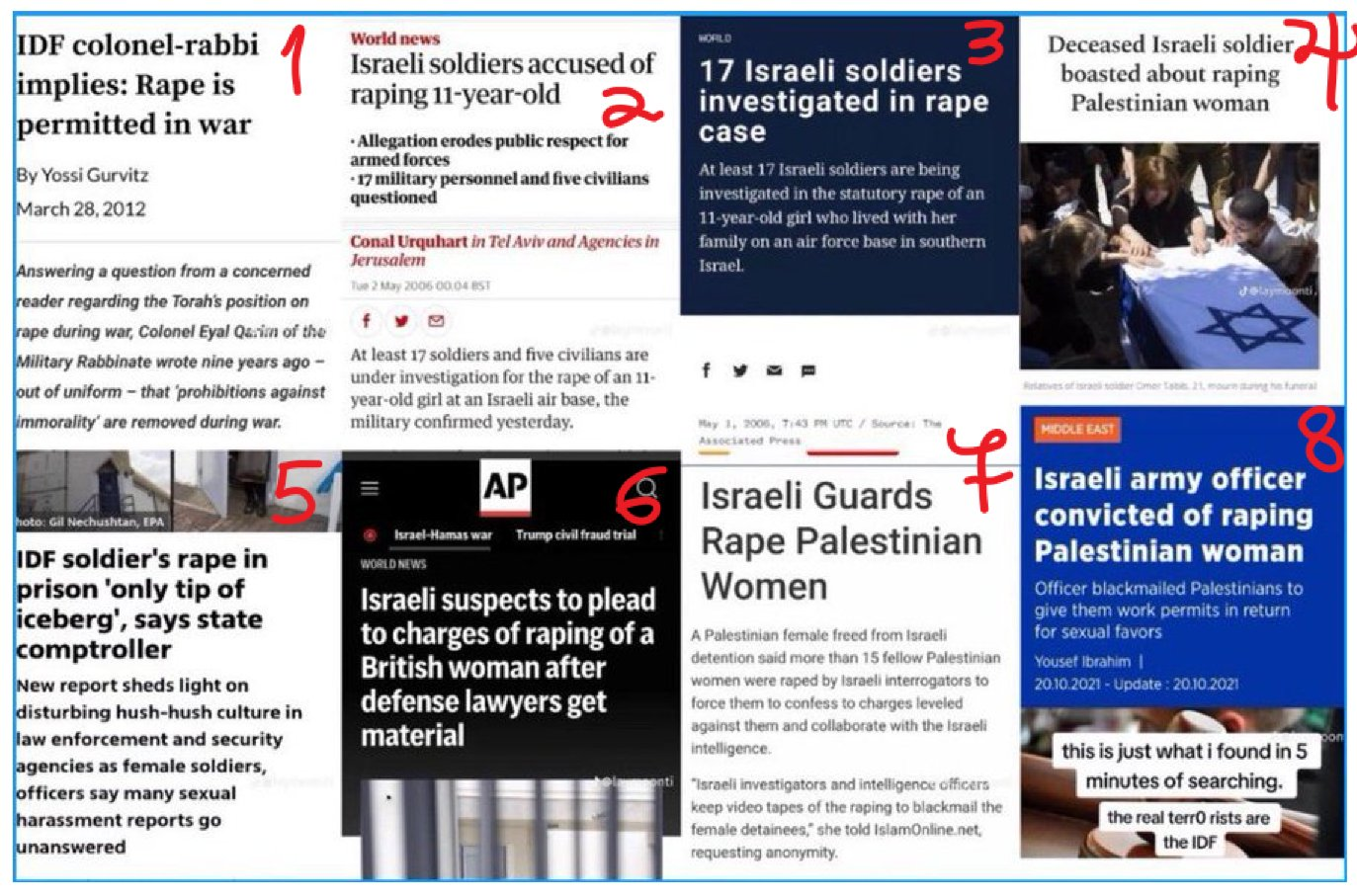 Israel collage of rape headlines